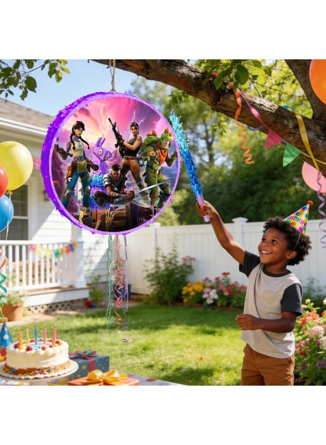 ILovhaprty Fortnite Round Pinata, Fortnite Party Pinata Bundle - Large Gaming Pinata, Battle Royale Party Game Decorations Party Stick etc Fortnite Pinata Birthday Party Decoration Supplies - Image 3